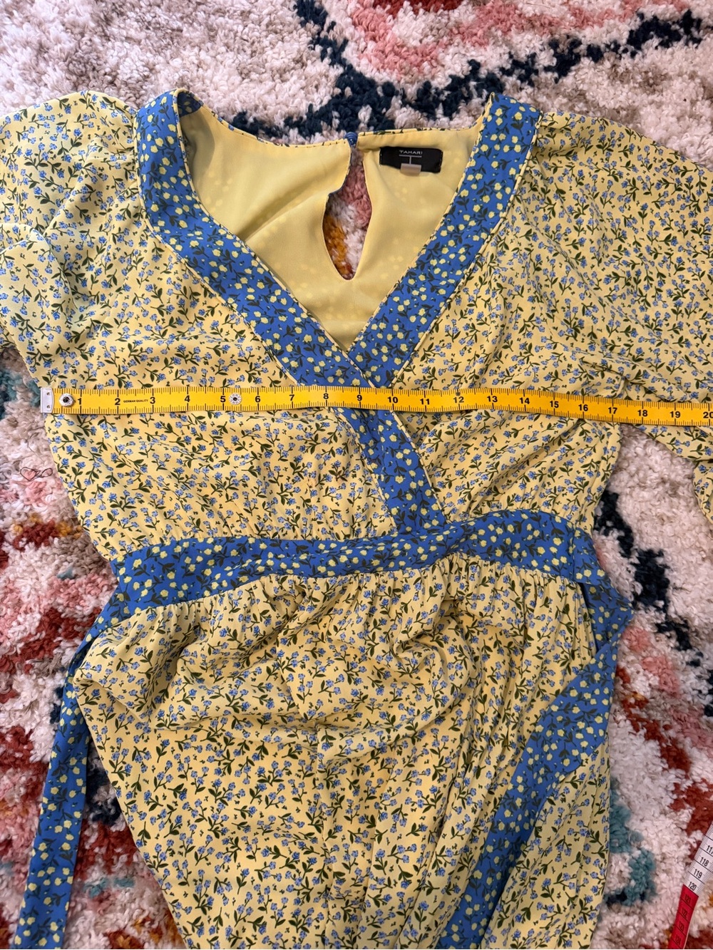 Tahari Floral Maxi Dress Size Small Yellow Blue Long Sleeve Cottagecore - Picture 5 of 7